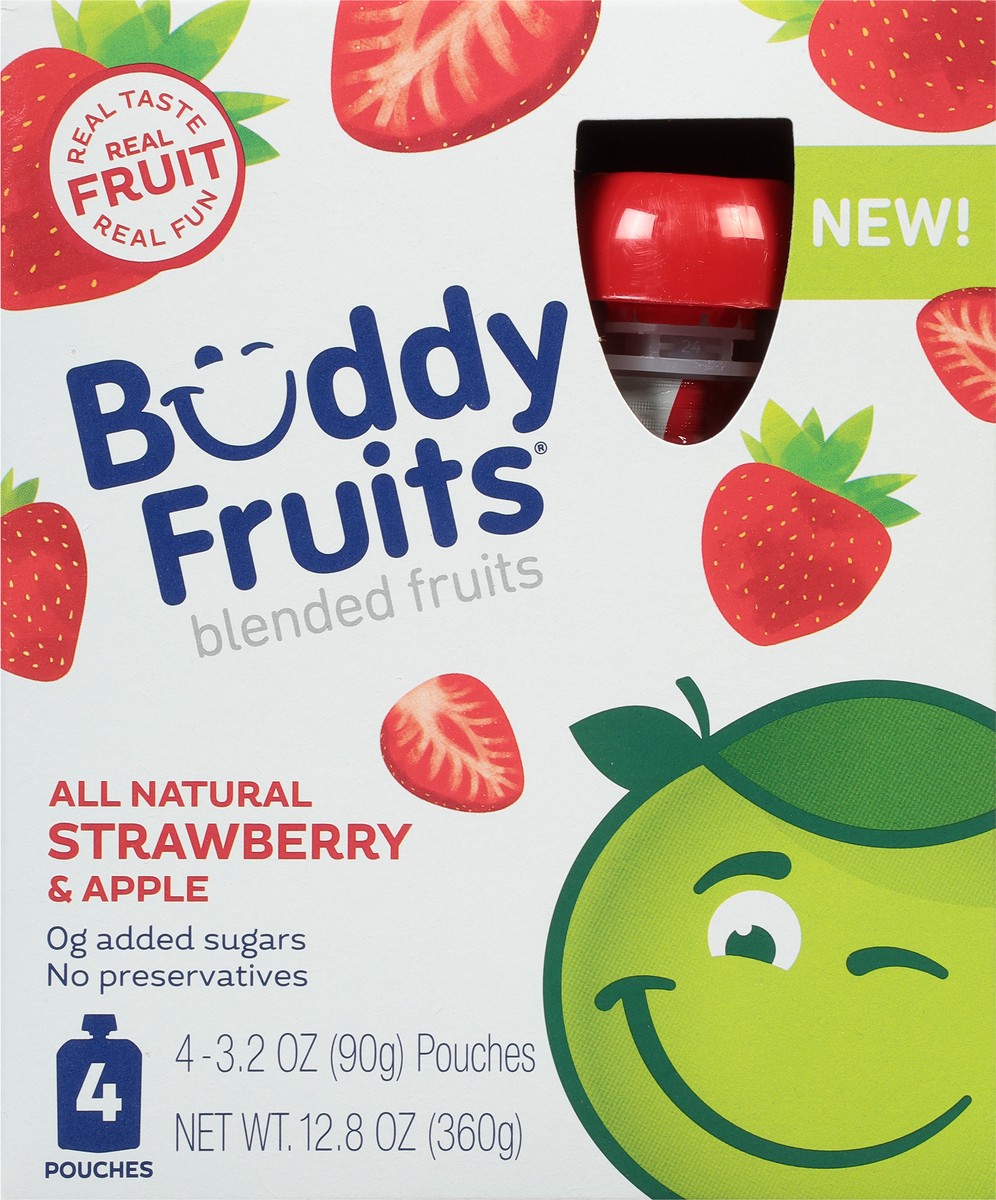 slide 3 of 9, Buddy Fruits Strawberry & Apple Blended Fruits 4 - 3.2 oz Pouches, 1 ct