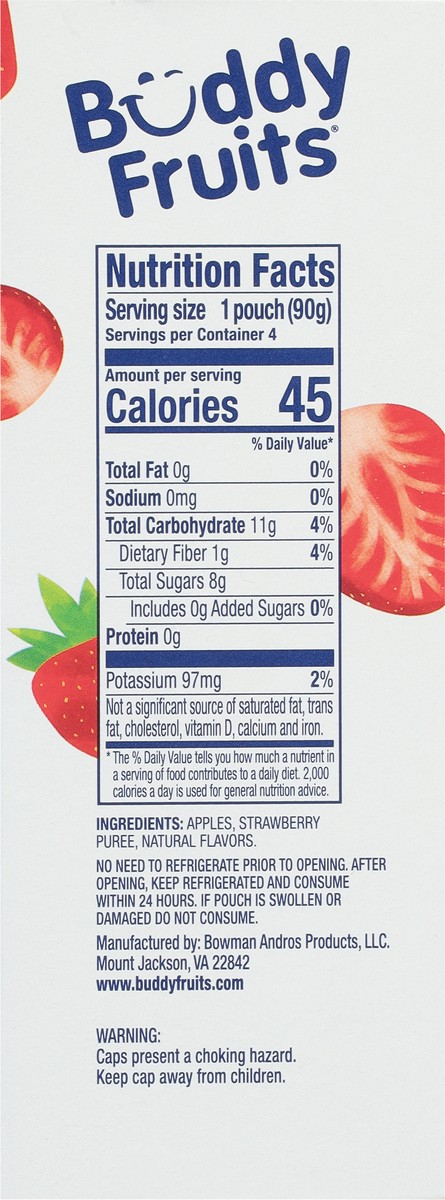 slide 5 of 9, Buddy Fruits Strawberry & Apple Blended Fruits 4 - 3.2 oz Pouches, 1 ct