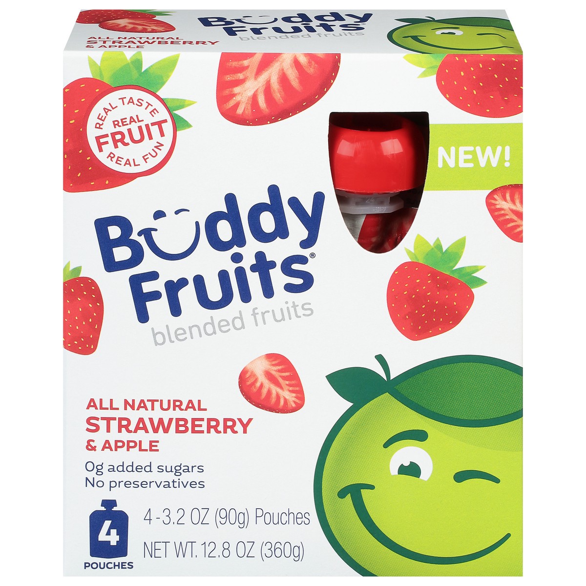 slide 1 of 9, Buddy Fruits Strawberry & Apple Blended Fruits 4 - 3.2 oz Pouches, 1 ct