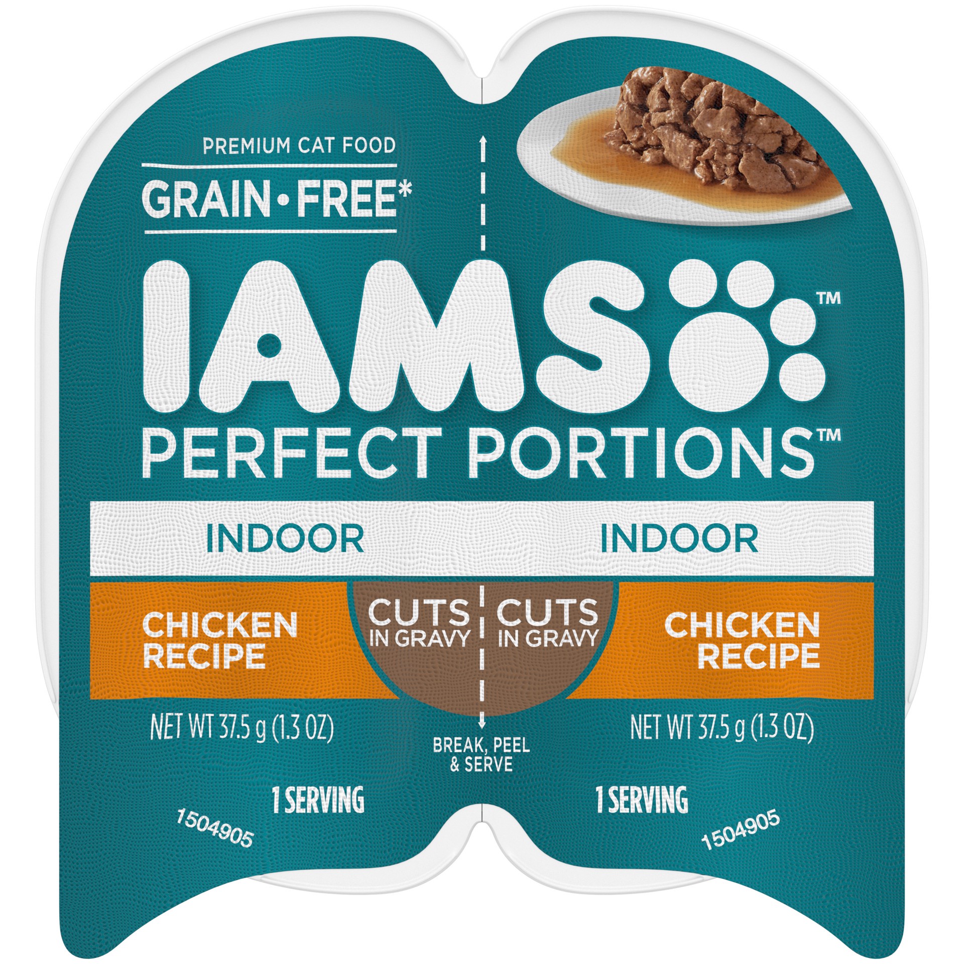 slide 1 of 5, IAMS Perfect Portions Indoor Wet Cat Food Cuts in Gravy, Grain Free Chicken Recipe Twin-Pack Tray, 2.6 oz