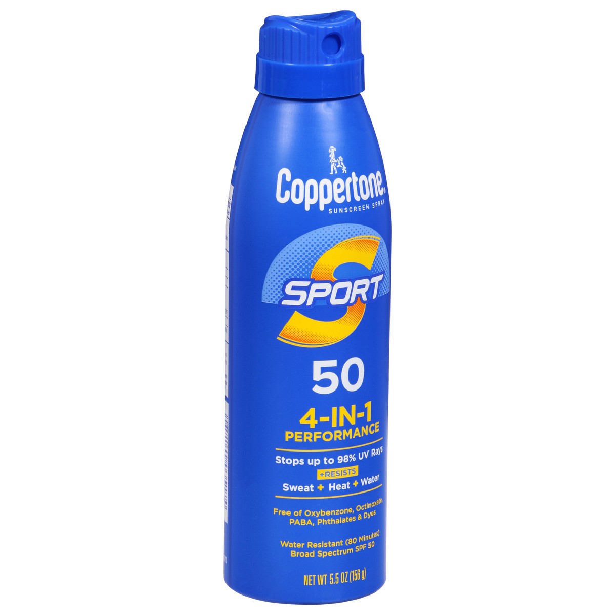 slide 9 of 9, Coppertone 4-in-1 Broad Spectrum SPF 50 Sport Sunscreen Spray 5.5 oz, 1 ct