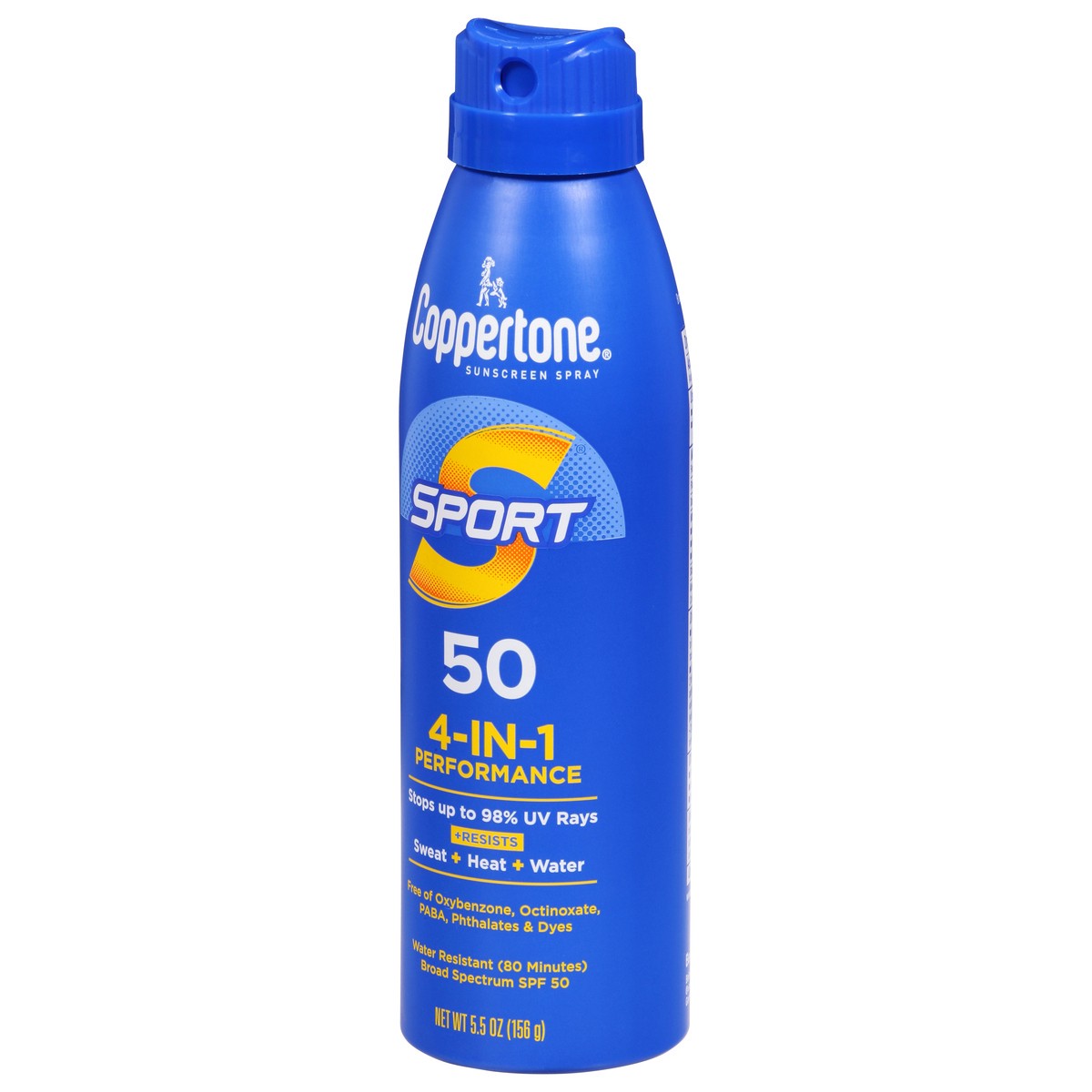 slide 3 of 9, Coppertone 4-in-1 Broad Spectrum SPF 50 Sport Sunscreen Spray 5.5 oz, 1 ct