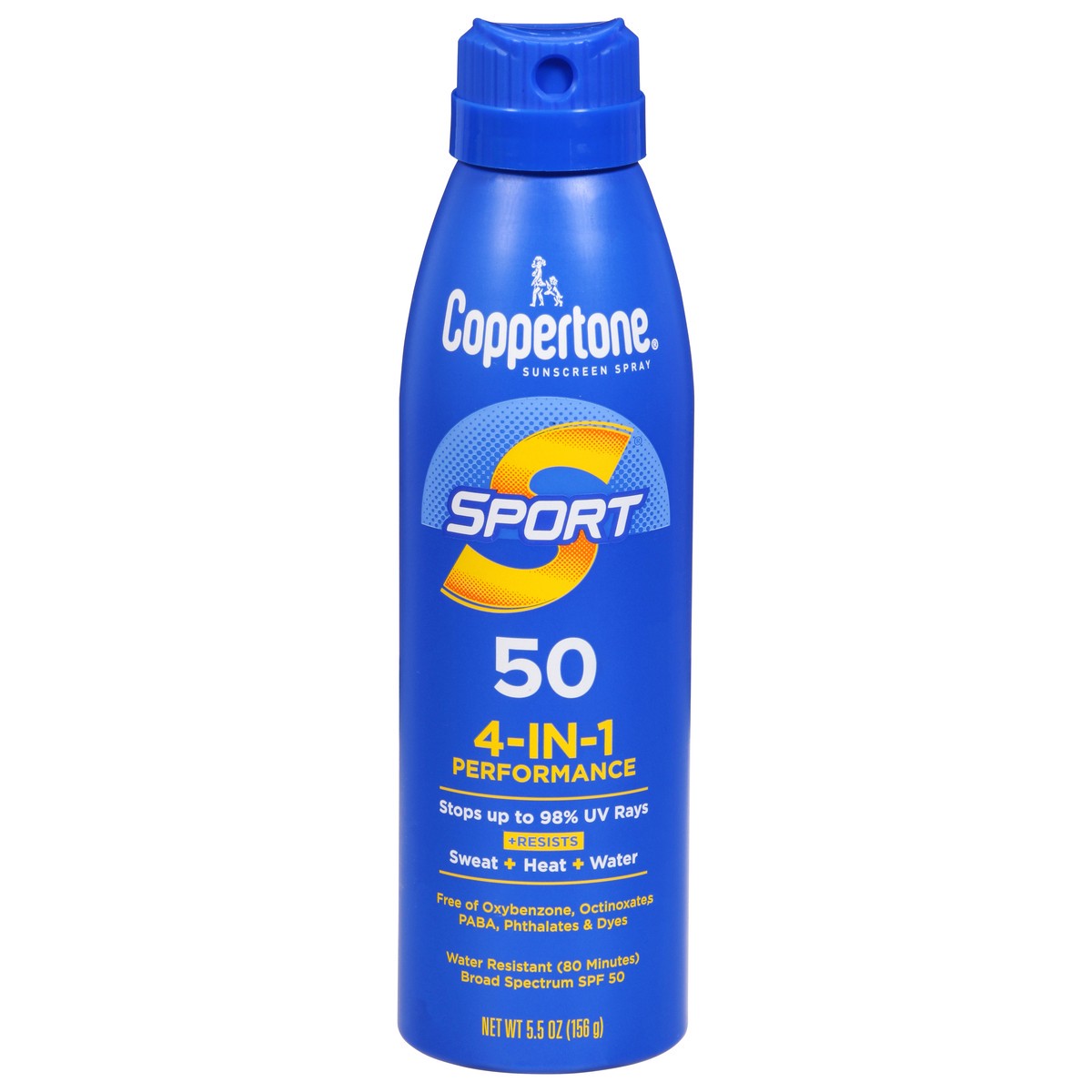 slide 1 of 9, Coppertone 4-in-1 Broad Spectrum SPF 50 Sport Sunscreen Spray 5.5 oz, 1 ct