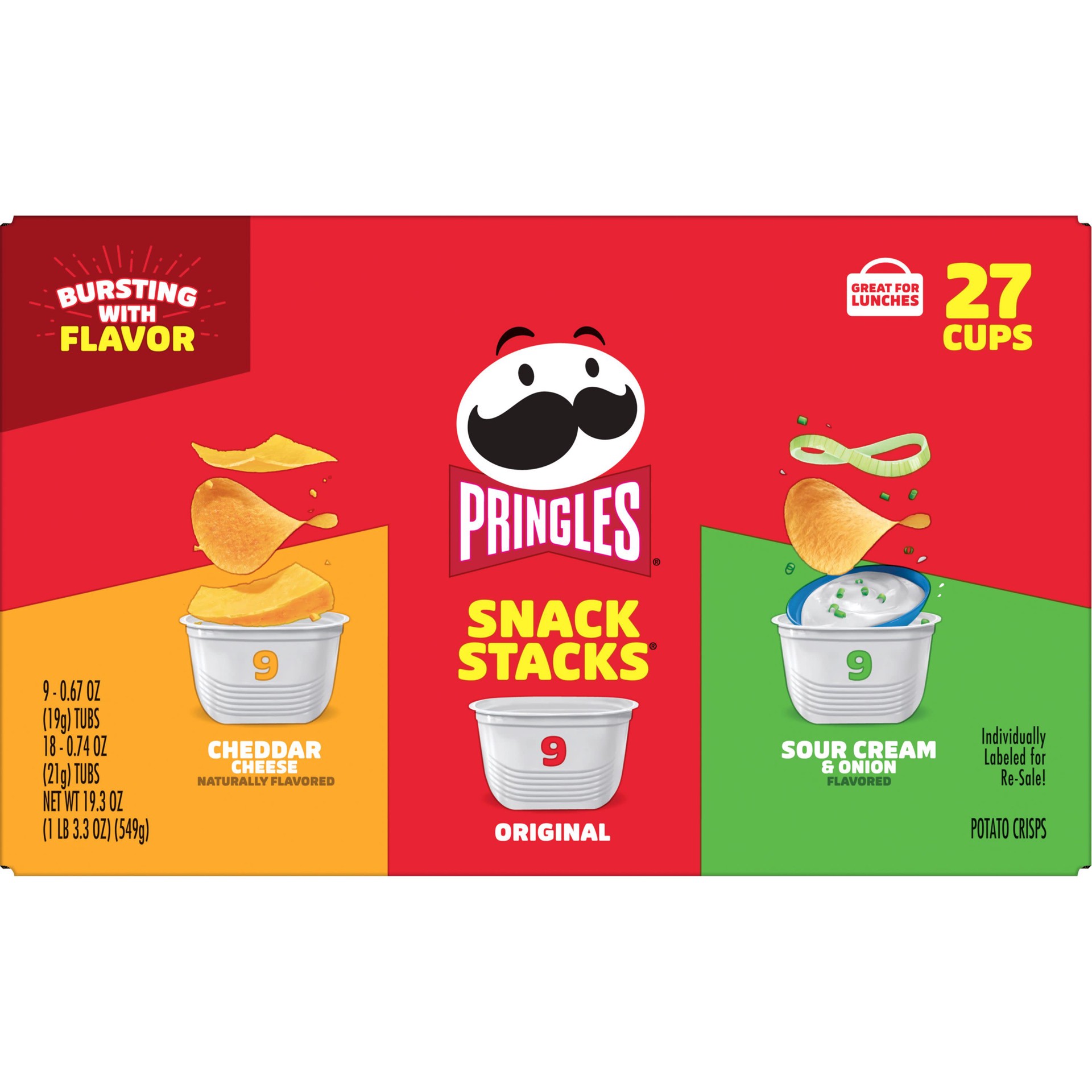 slide 2 of 5, Pringles Snack Stacks Potato Crisps Chips, Variety Pack, 19.3 oz, 27 Count, 19.3 oz