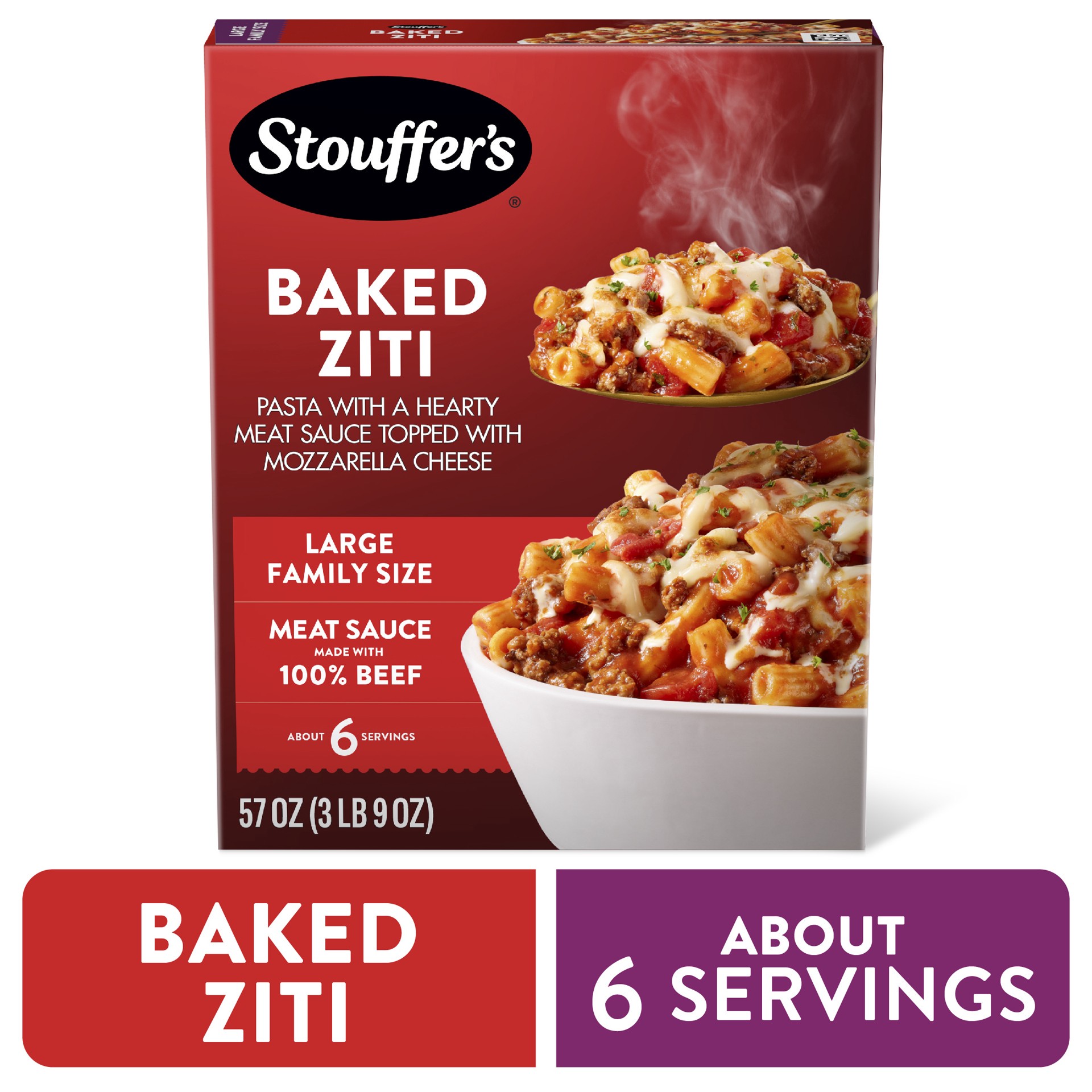 slide 1 of 8, Stouffer's Stouffer''s Baked Ziti, Large Family Size, Frozen Pasta, Frozen Dinners, 57 oz