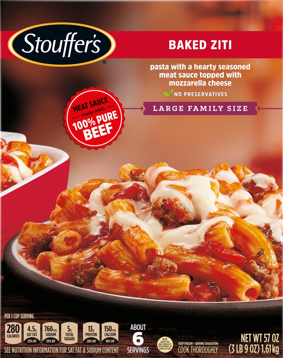 slide 2 of 8, Stouffer's Large Family Size Baked Ziti Frozen Meal, 57 oz