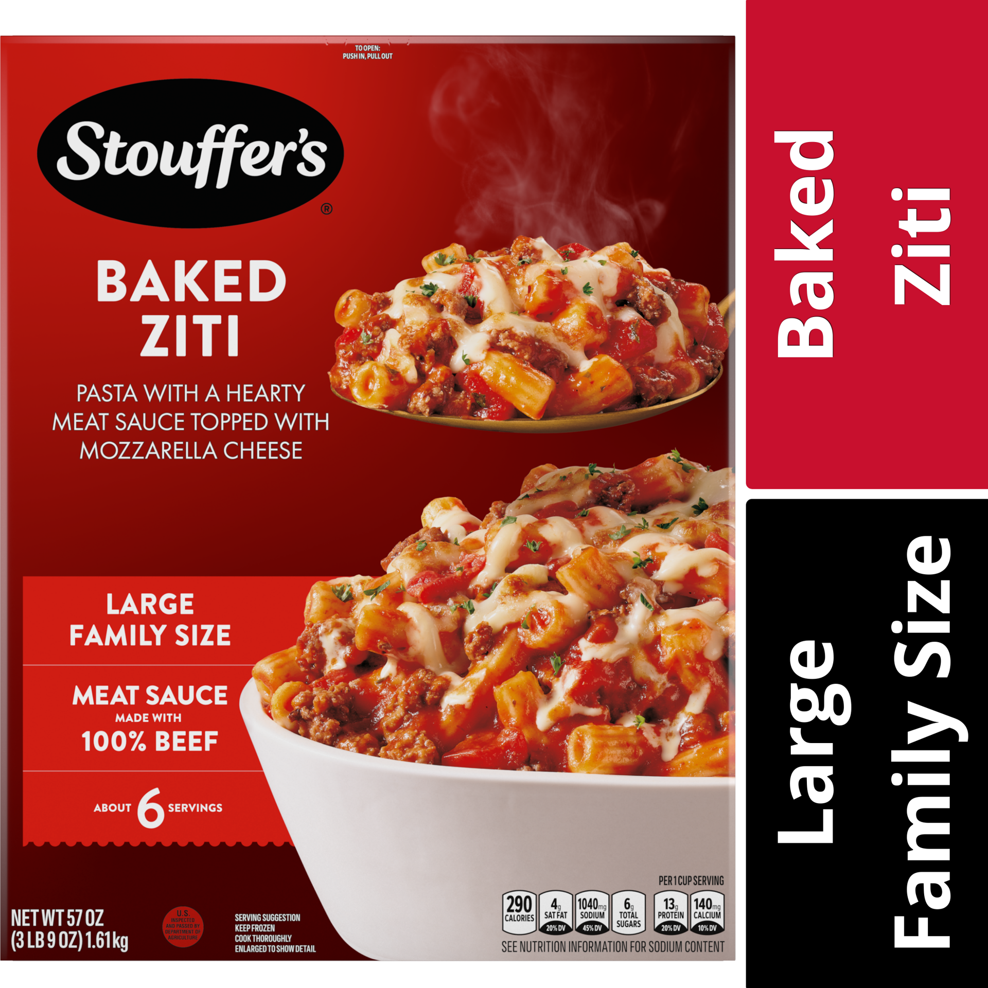 slide 1 of 8, Stouffer's Large Family Size Baked Ziti Frozen Meal, 57 oz