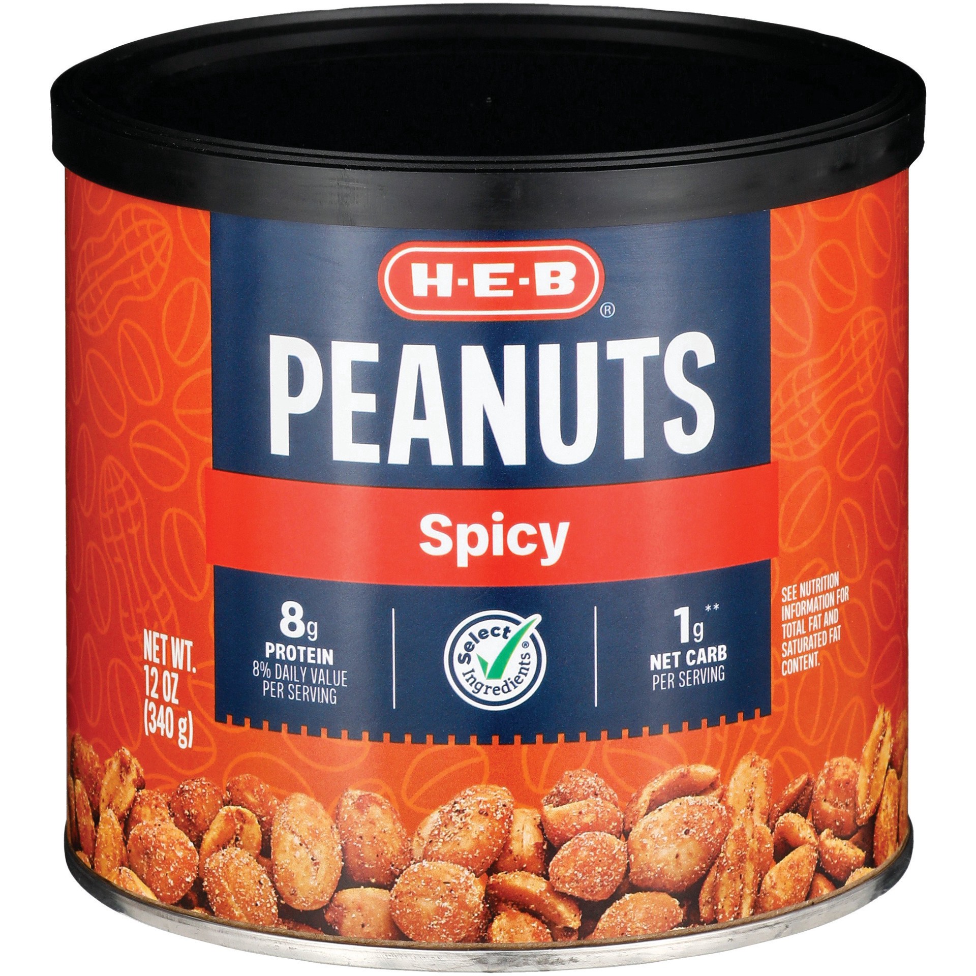 slide 1 of 1, H-E-B Spicy Peanuts, 12 oz