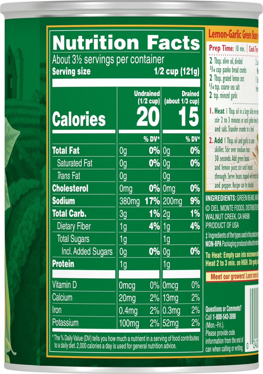 slide 3 of 7, Del Monte Fresh Cut Harvest Selects Blue Lake Whole Green Beans 14.5 oz Can, 14.5 oz