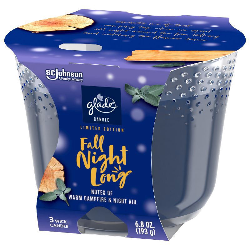 slide 9 of 16, Glade Candle, 3 Wick Scented Candle, Fall Night Long, 6.8 oz, 6.8 oz
