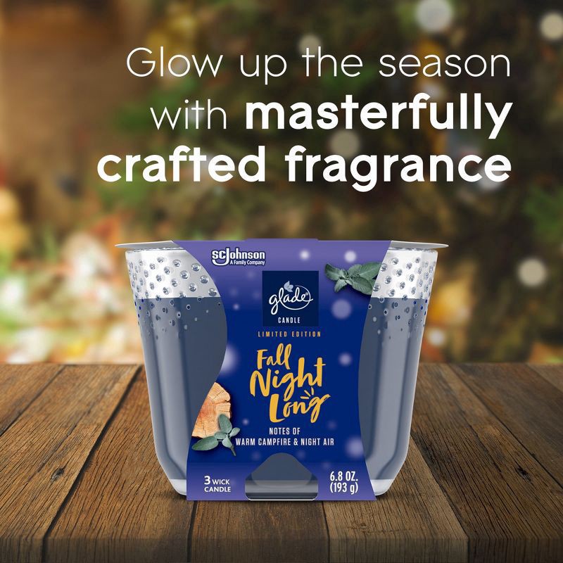 slide 3 of 16, Glade Candle, 3 Wick Scented Candle, Fall Night Long, 6.8 oz, 6.8 oz