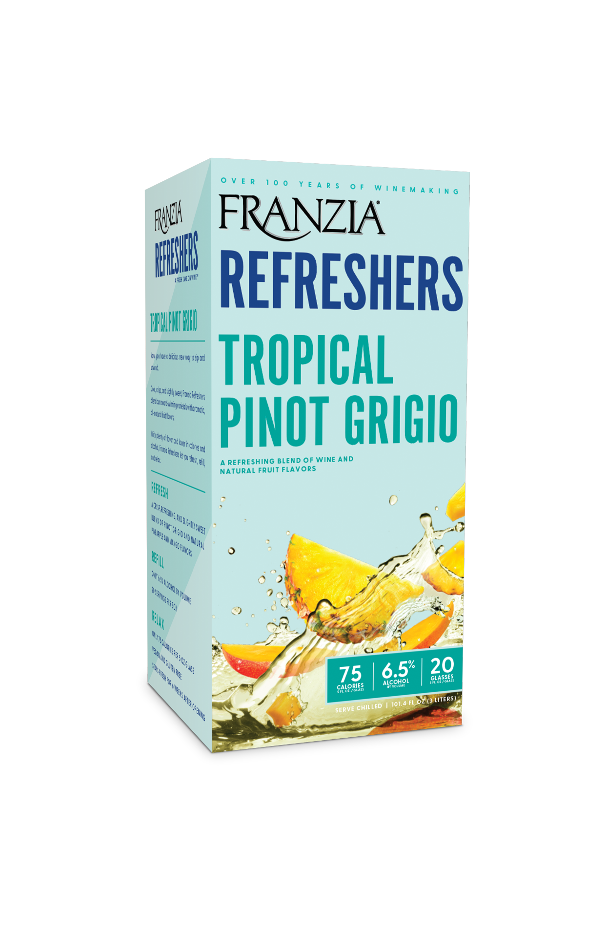 slide 1 of 5, Franzia Refreshers Tropical Pino Grigo Box White Wine, 3 liter