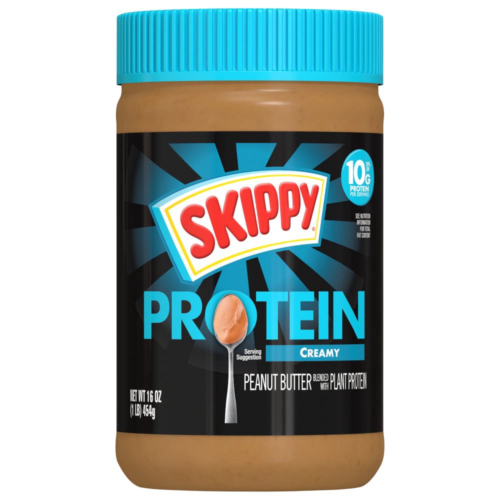slide 1 of 1, SKIPPY Creamy Peanut Butter Blended with Plant Protein, 16oz Plastic Jar, 16 oz