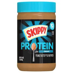 SKIPPY Creamy Peanut Butter Blended with Plant Protein, 16oz Plastic Jar