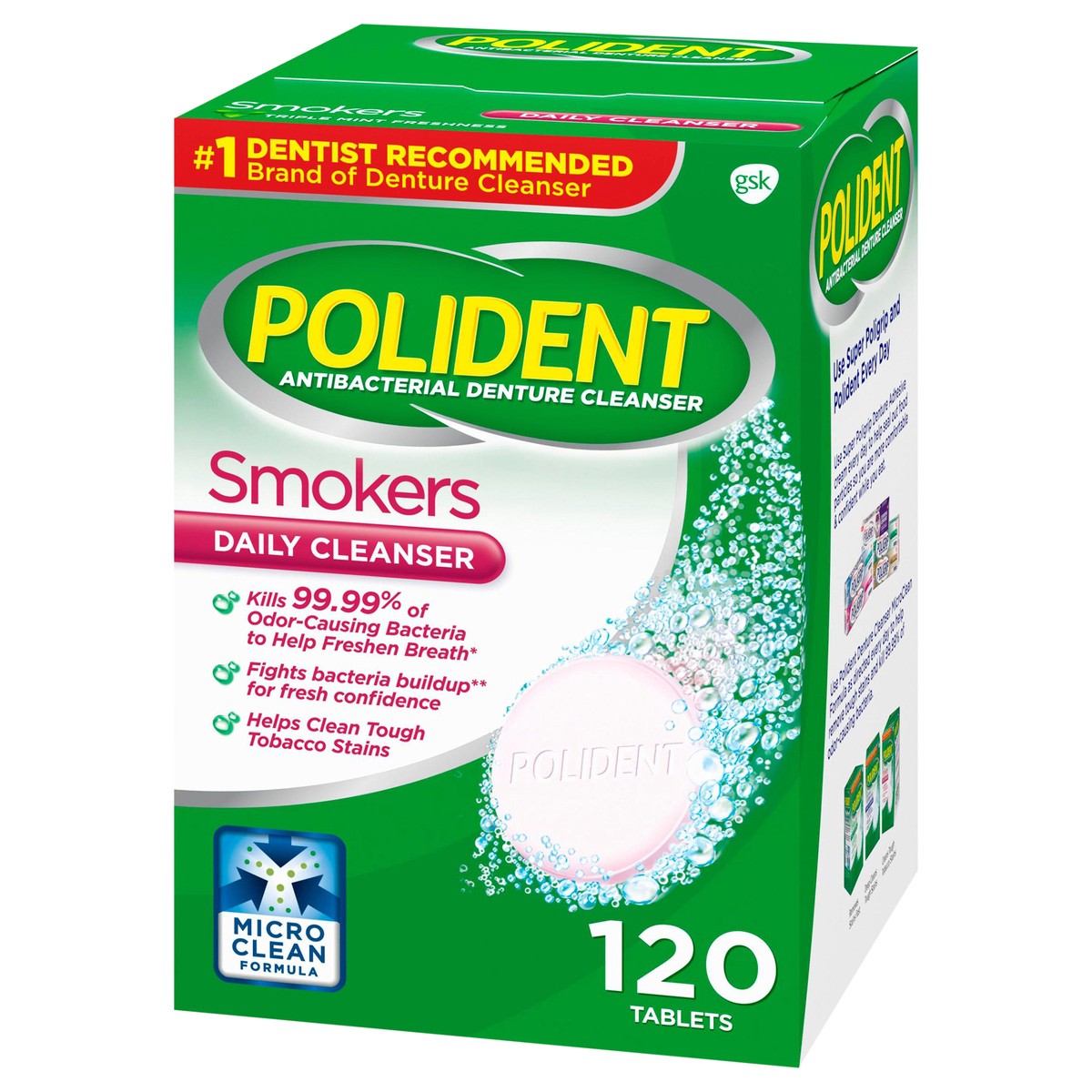 slide 11 of 11, Polident Smokers Antibacterial Denture Cleanser Effervescent Tablets - 120Ct, 120 ct