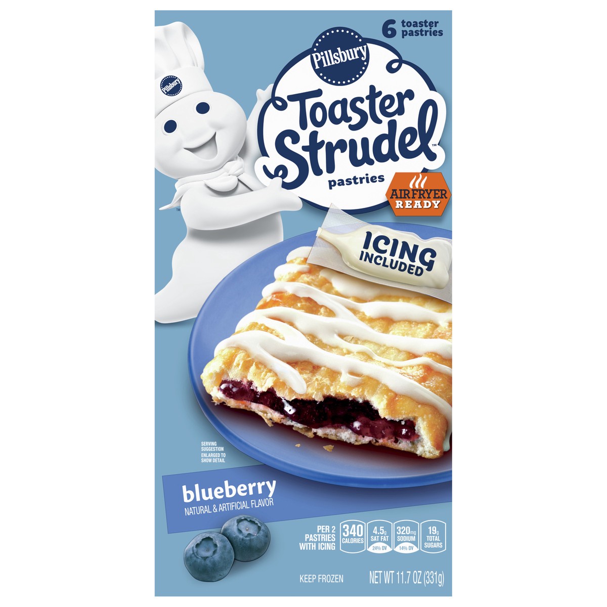 slide 1 of 9, Pillsbury Toaster Strudel, Blueberry, Frozen Pastries 6 ct, 11.5 oz, 6 ct