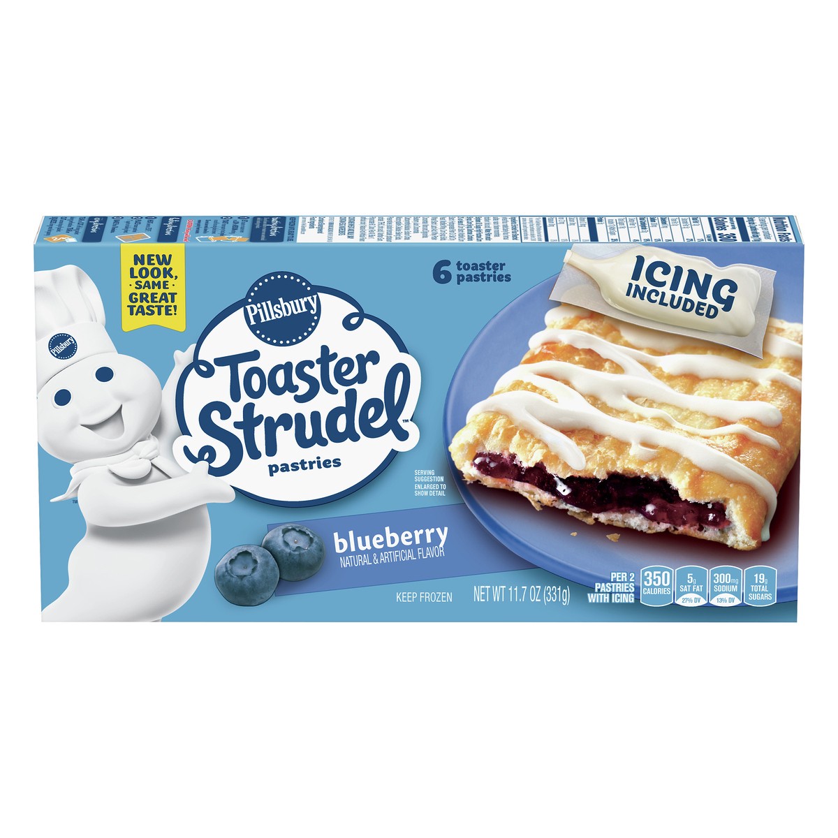slide 1 of 1, Pillsbury Toaster Strudel, Blueberry, 6 Frozen Pastries, 6 ct; 11.7 oz