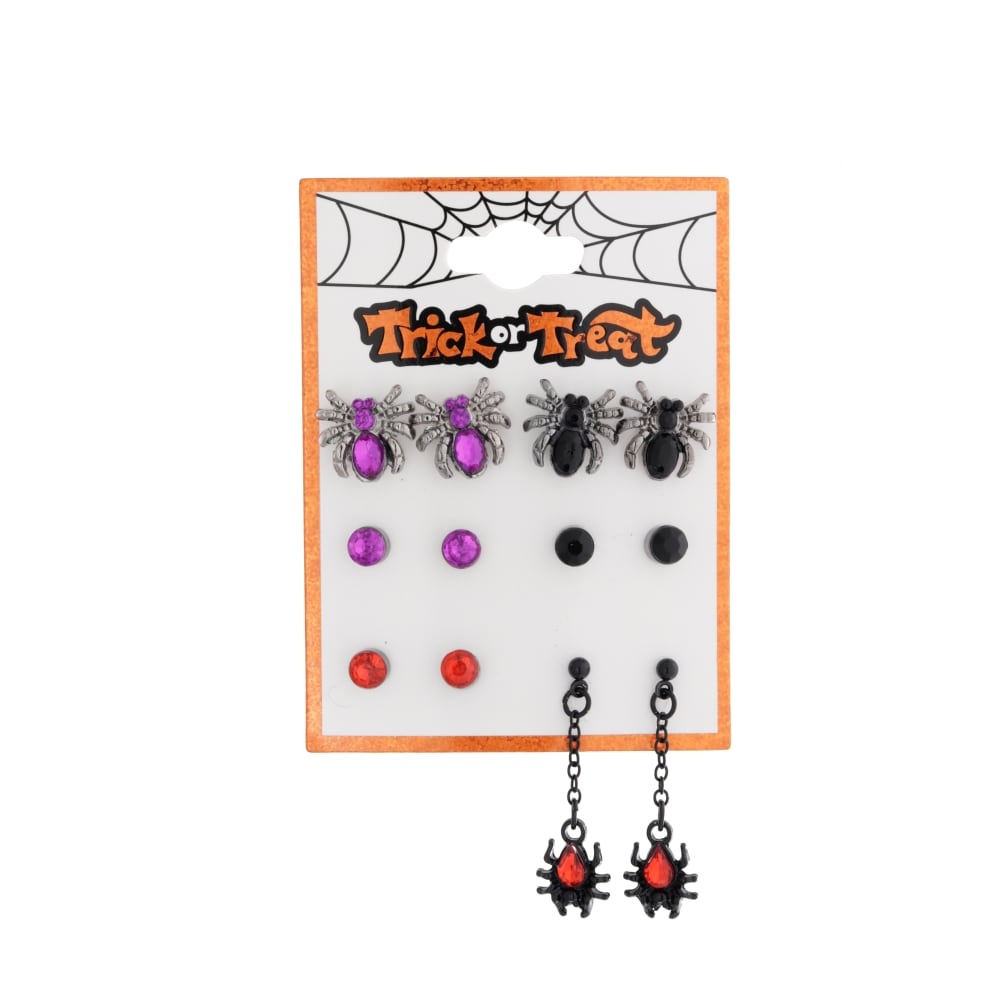 slide 1 of 1, Stud & Spider Earrings - 6 Pack, 6 ct