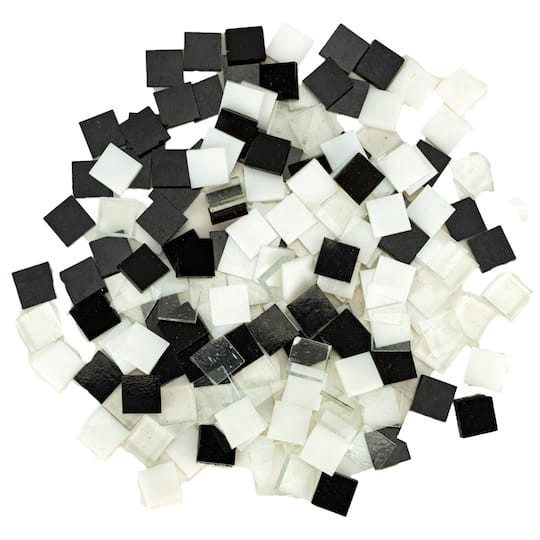 slide 1 of 2, Oceanside Glass & Tile Oceanside Compatible Small Black And White Mosaic Stained Glass Squares, 8oz., 8 oz