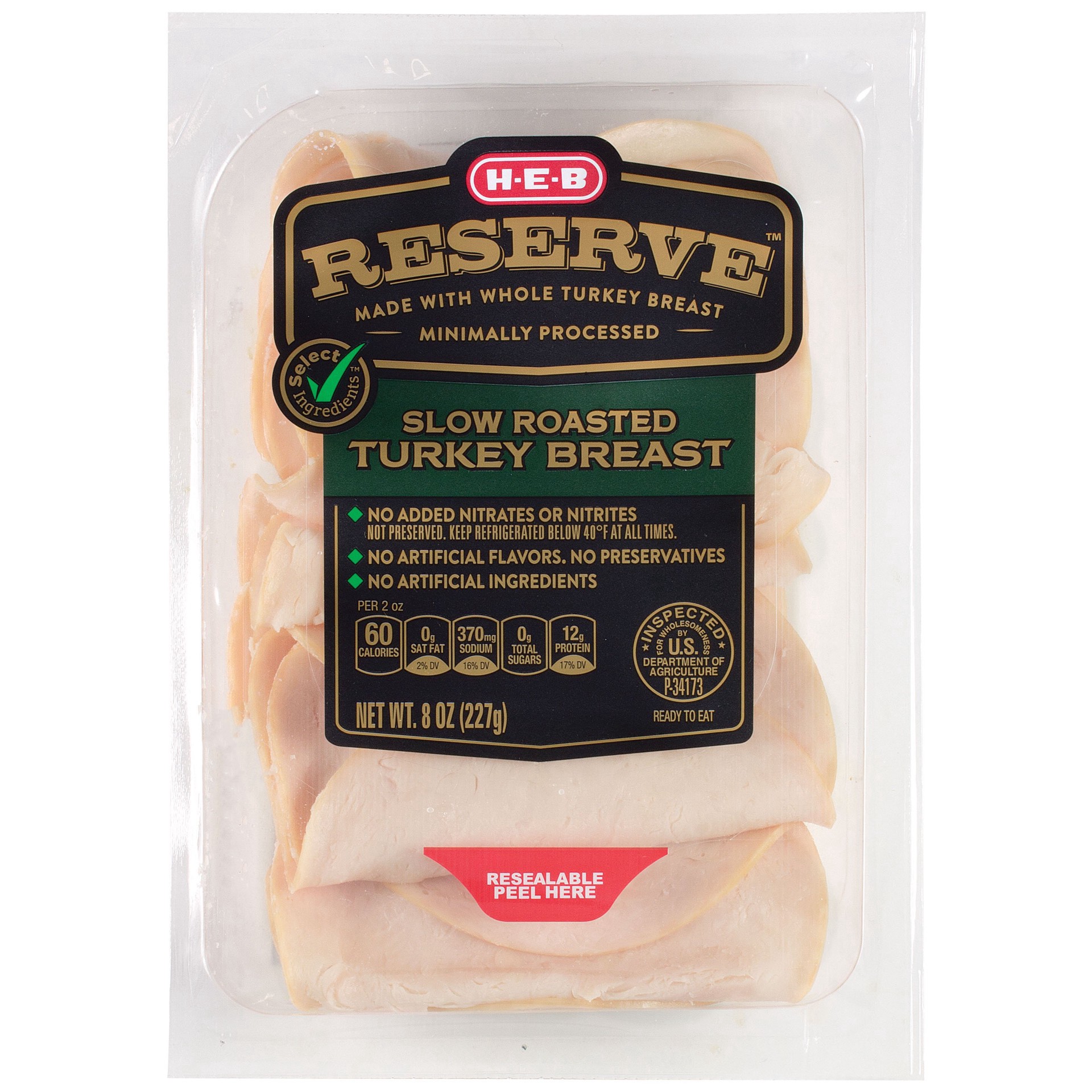 slide 1 of 1, H-E-B Reserve Slow-Roasted Turkey Breast Lunch Meat, 8 oz