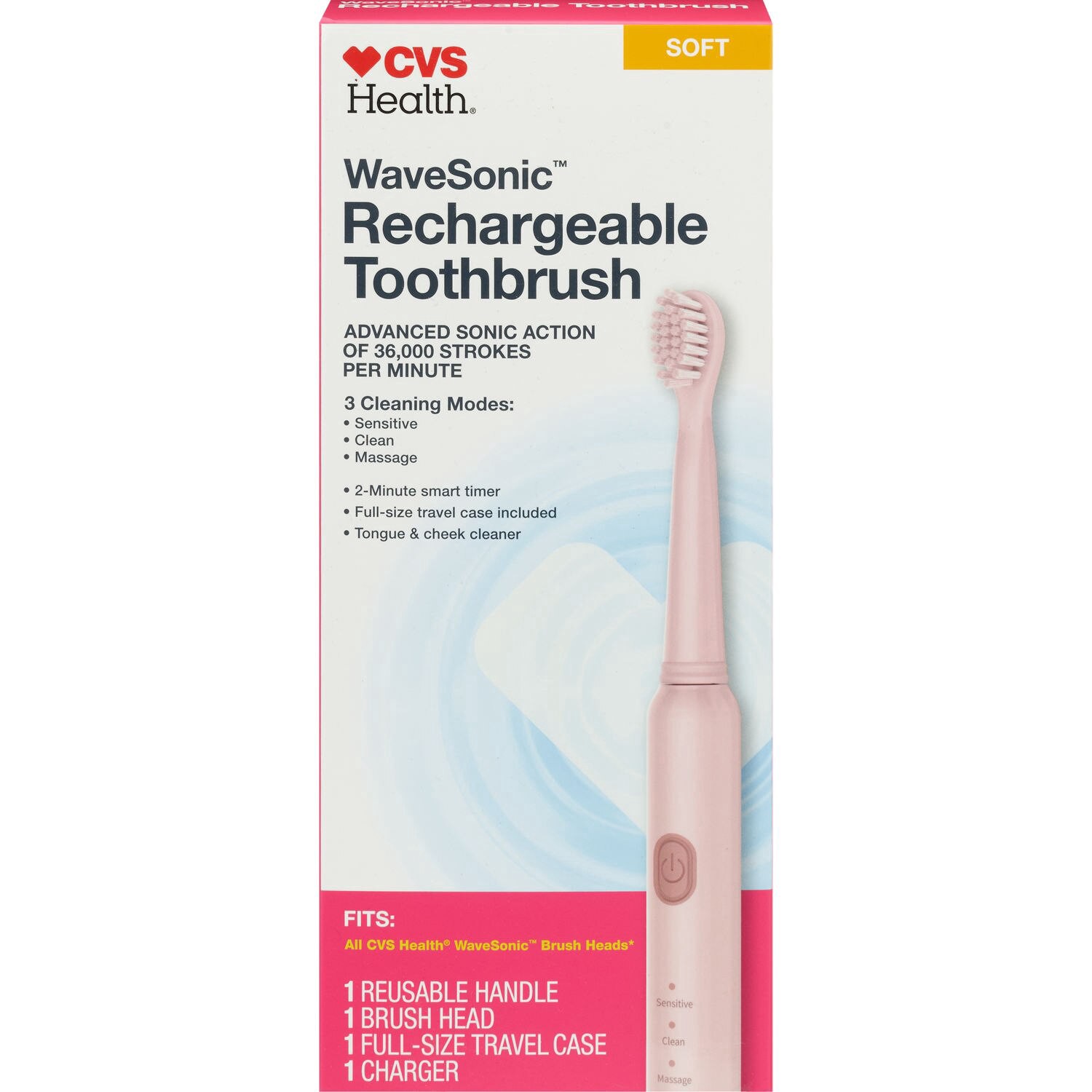 slide 1 of 1, CVS Health Cvs Wave Sonic Rechargeable Toothbrush, Dusty Rose, 1 ct