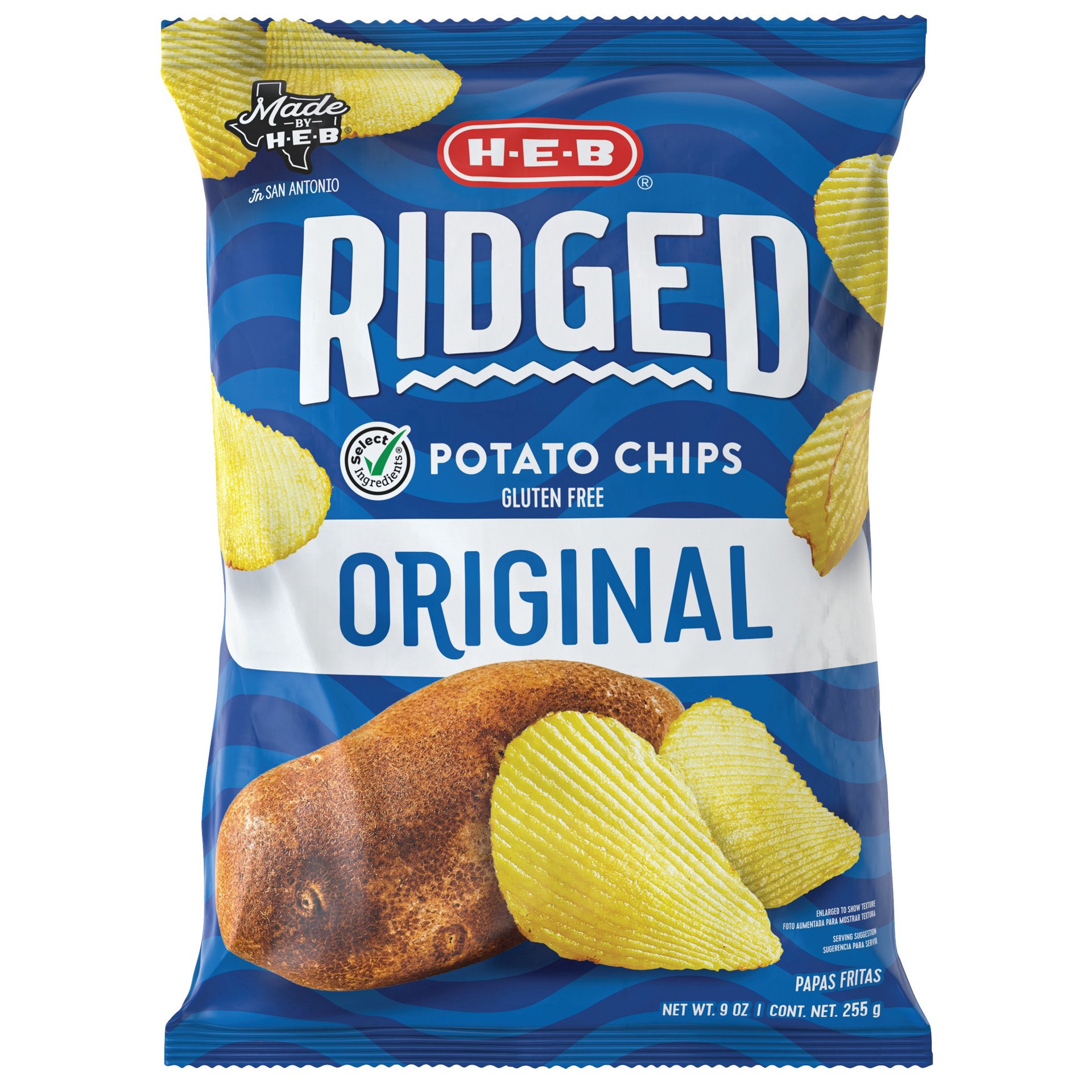 slide 1 of 1, H-E-B Select Ingredients Ridged Original Potato Chips, 9 oz