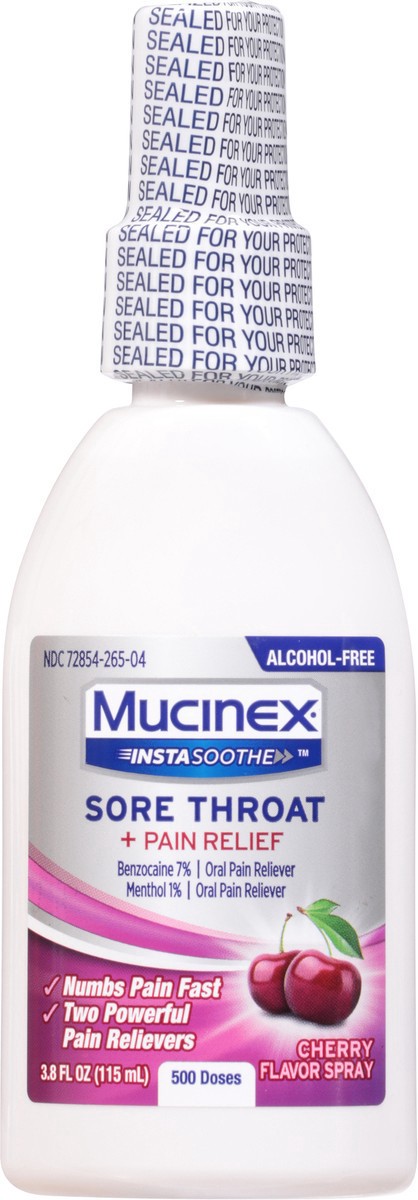 slide 6 of 9, Mucinex InstaSoothe Spray Cherry Flavor Sore Throat + Pain Relief 3.8 fl oz, 3.8 fl oz
