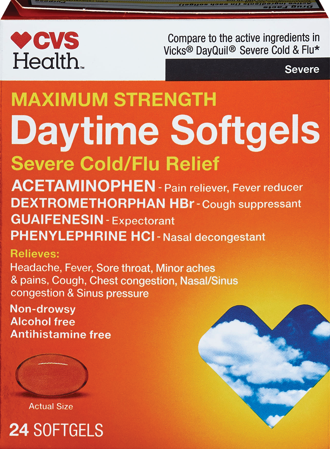 slide 1 of 1, Cvs Health Maximum Strength Daytime Softgels For Severe Cold + Flu Relief, 24 Ct, 24 ct