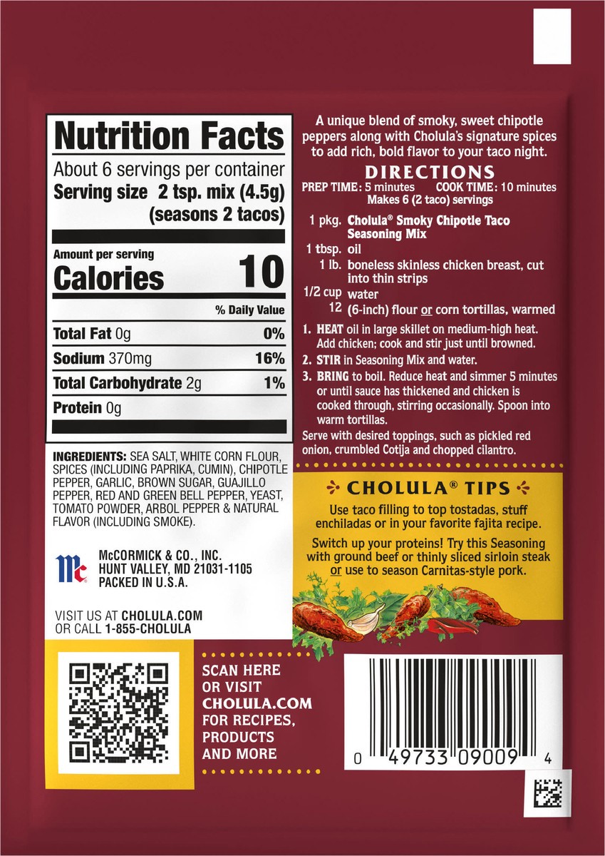 slide 5 of 9, Cholula Taco Seasoning Mix - Smoky Chipotle, 1 oz, 1 oz