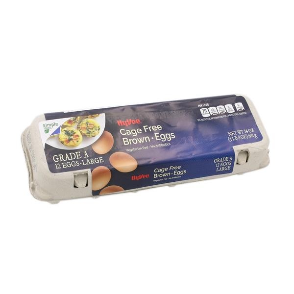 slide 1 of 1, Hy-Vee Cage Free Large Brown Egg Grade A, 12 ct