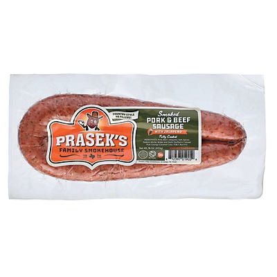 slide 1 of 1, Prasek's Smoked Pork and Beef Sausage with Jalapenos, 1 lb