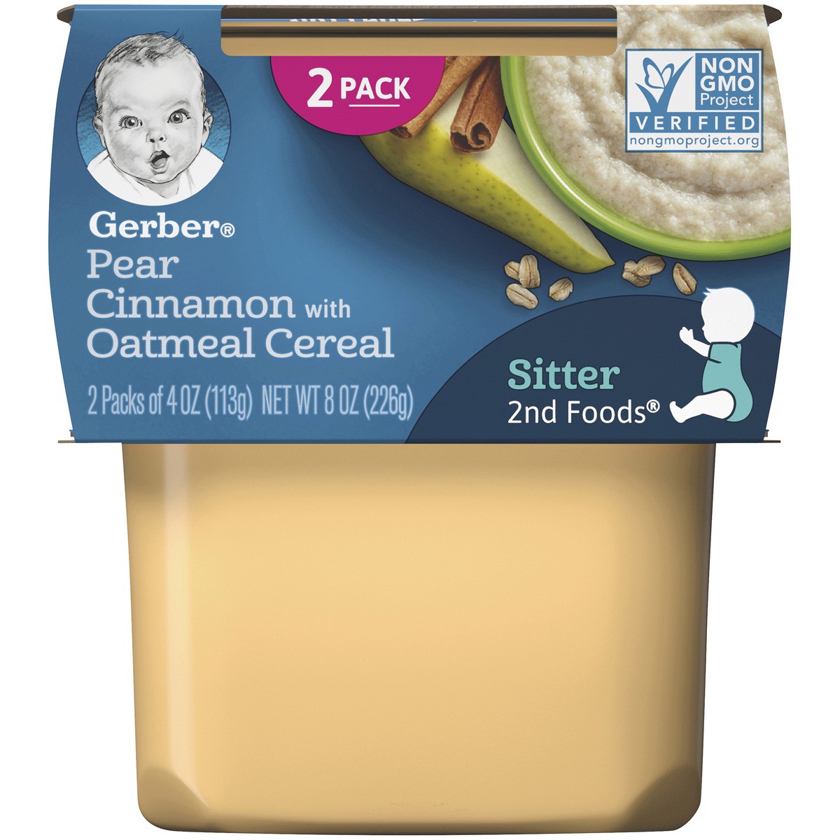 slide 1 of 5, Gerber 2nd Foods Pear Cinnamon with Oatmeal Baby Food, 4 oz. Tubs, 2 Count, 8 oz