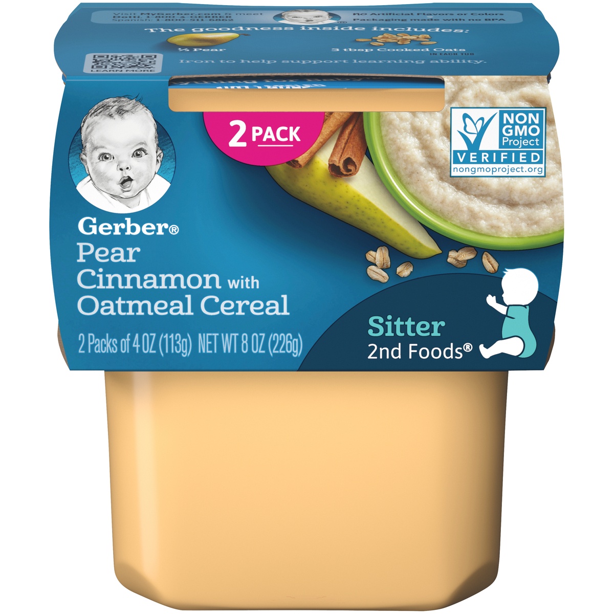 slide 1 of 1, Gerber 2nd Foods Pear Cinnamon With Oatmeal Cereal Baby Food, 2 ct; 4 oz