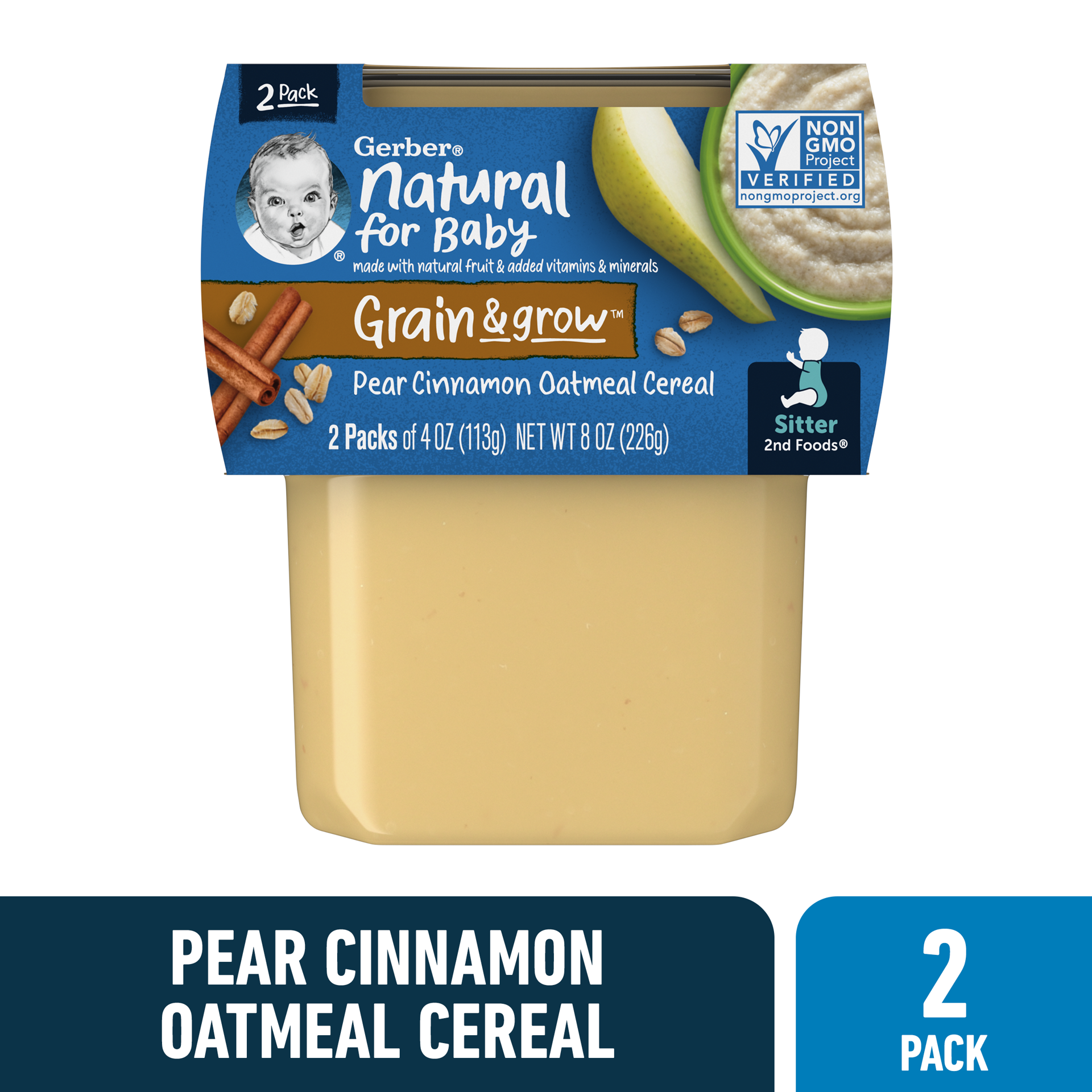 slide 1 of 5, Gerber Stage 2 Baby Food, Pear Cinnamon with Oatmeal Puree, 4 oz Tub (2 Pack), 2 ct