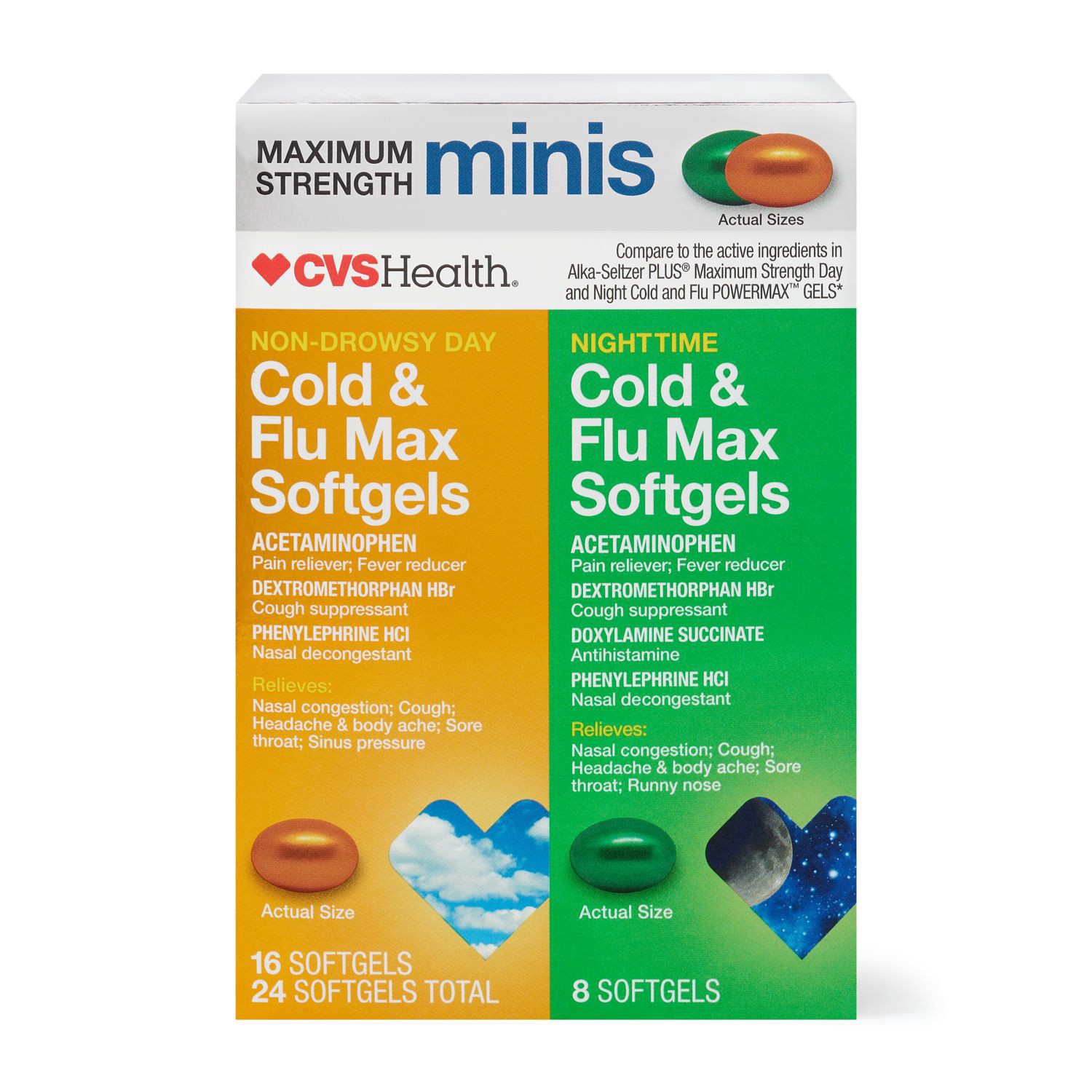 slide 1 of 1, Cvs Health Cold & Flu Max Relief Softgels Combo Day And Night Time Pack, 24 Ct, 24 ct