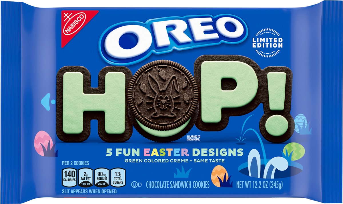 slide 3 of 9, OREO Green Creme Easter Chocolate Sandwich Cookies, Limited Edition, Easter Cookies, 12.2 oz, 12.2 oz