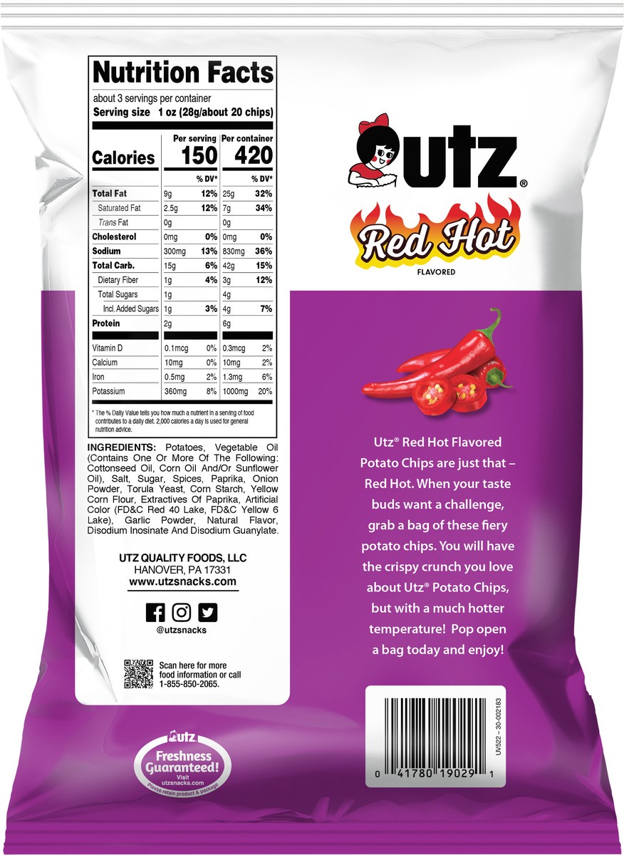 slide 12 of 12, Utz 2.75 oz Utz Red Hot Potato Chips, 2.75 oz