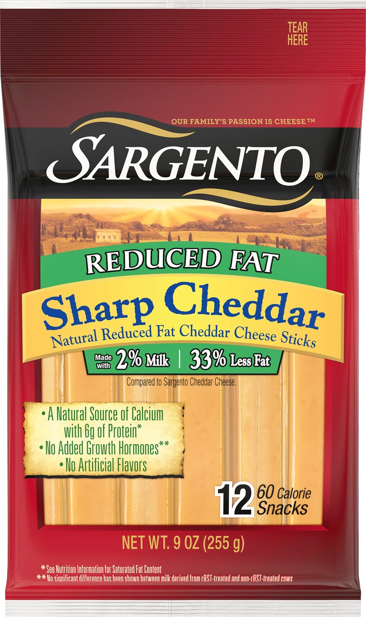 slide 5 of 9, Sargento Reduced Fat Sharp Natural Cheddar Cheese Snack Sticks, 9 oz., 12-Count, 12 ct