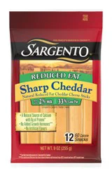 Sargento Reduced Fat Sharp Natural Cheddar Cheese Snack Sticks, 12-Count