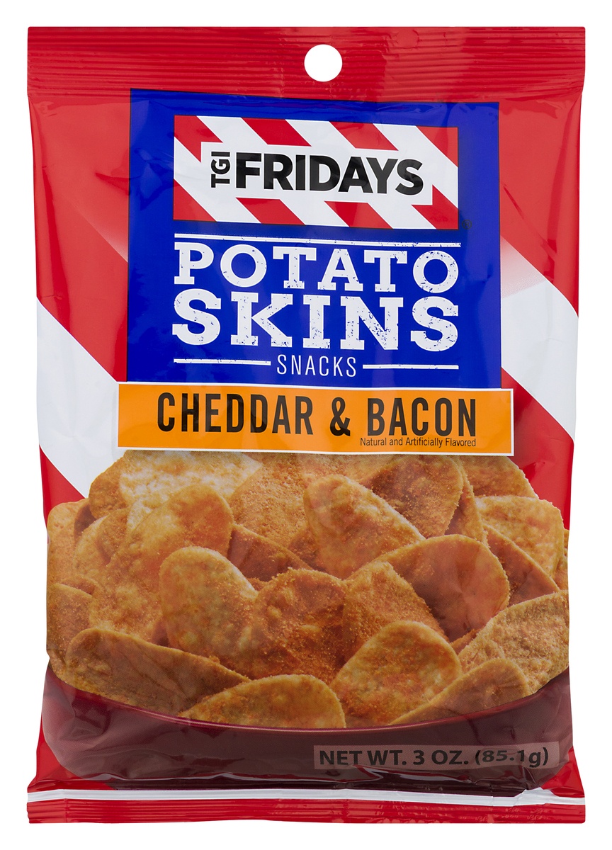 slide 1 of 1, T.G.I. Friday's Tgi Fridays Potato Chips Skins Snack Cheddar & Bacon - 3 Oz, 3 oz