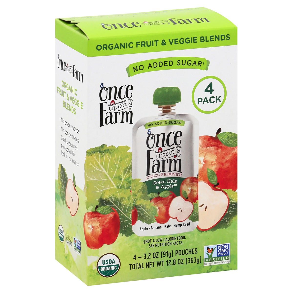 slide 7 of 9, Once Upon a Farm Cold-Pressed Organic 4 Pack Green Kale & Apples Fruit & Veggie Blend 4 ea, 8 ct; 2.7 oz