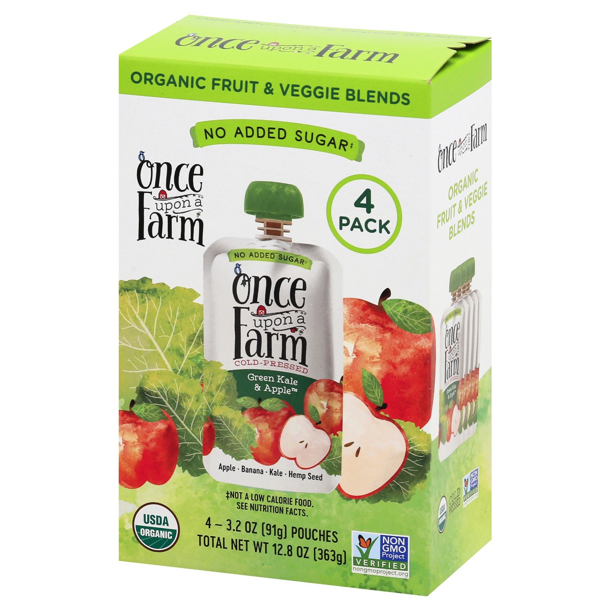 slide 4 of 9, Once Upon a Farm Cold-Pressed Organic 4 Pack Green Kale & Apples Fruit & Veggie Blend 4 ea, 8 ct; 2.7 oz