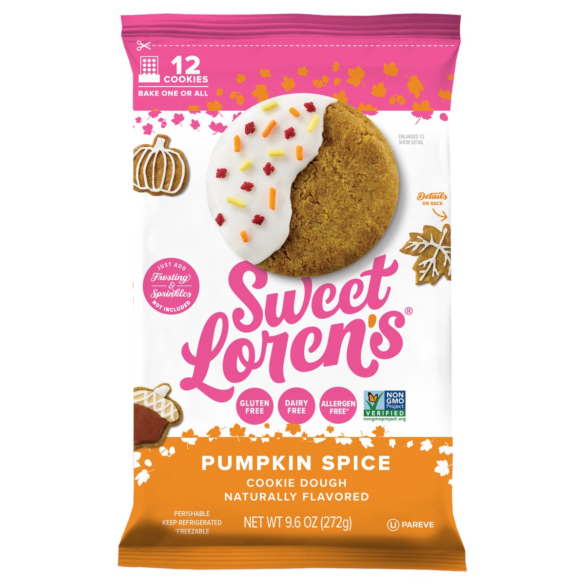 slide 1 of 10, Sweet Loren's Place & Bake Pumpkin Spice Cookie Dough 9.6oz, 12 ct