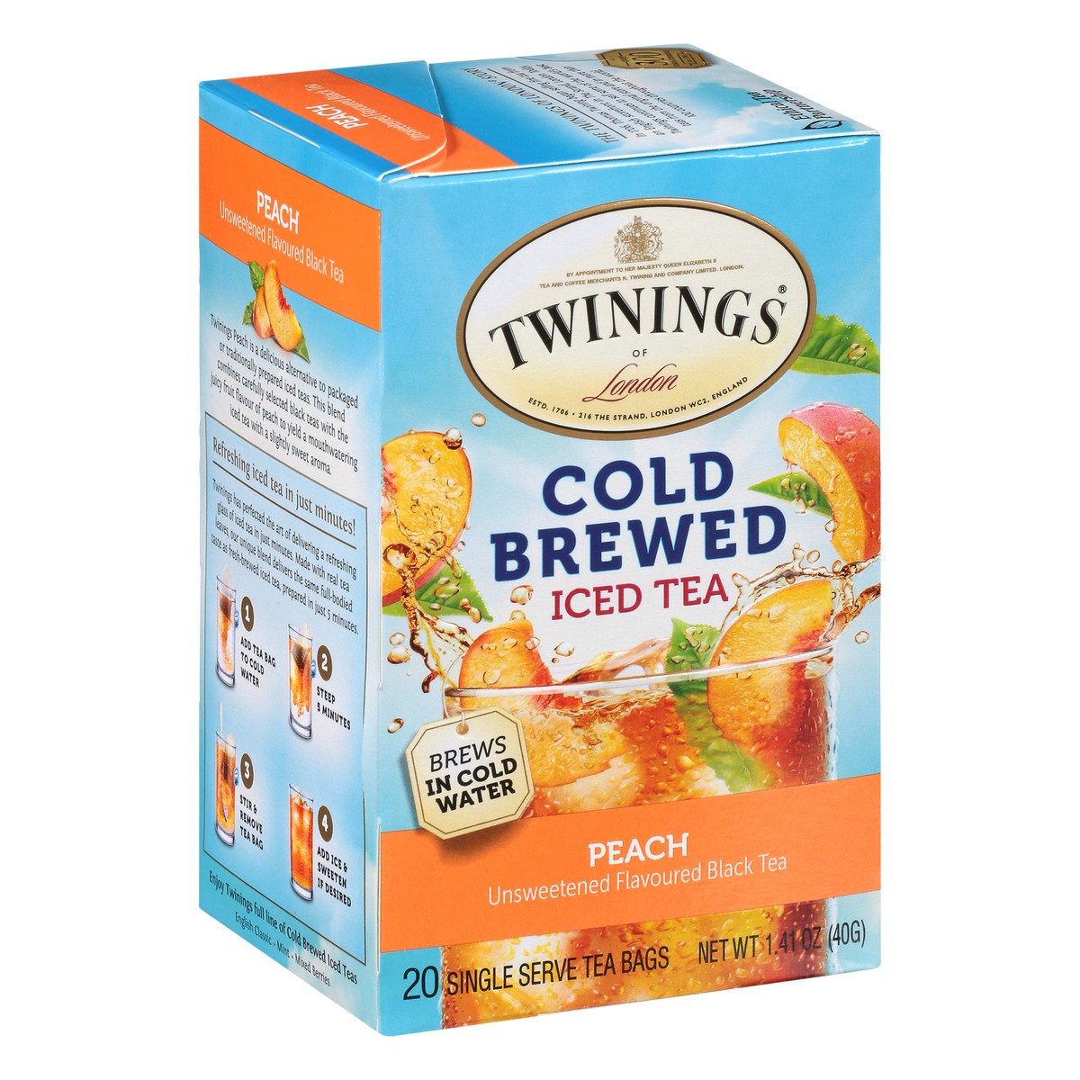 slide 9 of 9, Twinings Single Serve Tea Bags Cold Brewed Peach Iced Tea 20 20 20, 20 ct