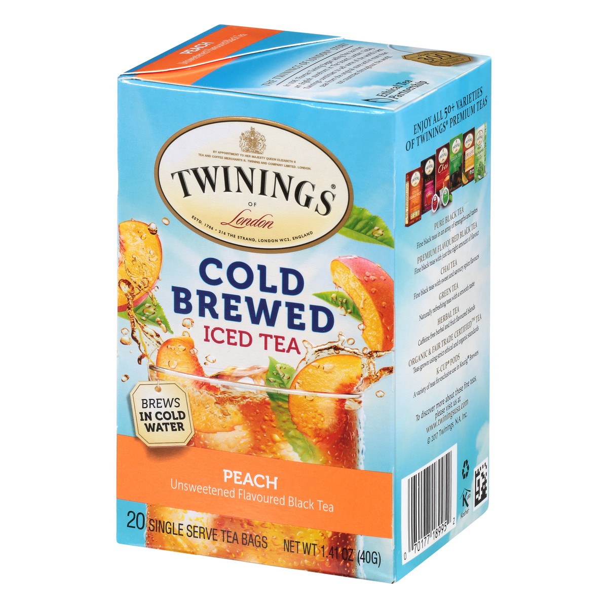 slide 2 of 9, Twinings Single Serve Tea Bags Cold Brewed Peach Iced Tea 20 20 20, 20 ct