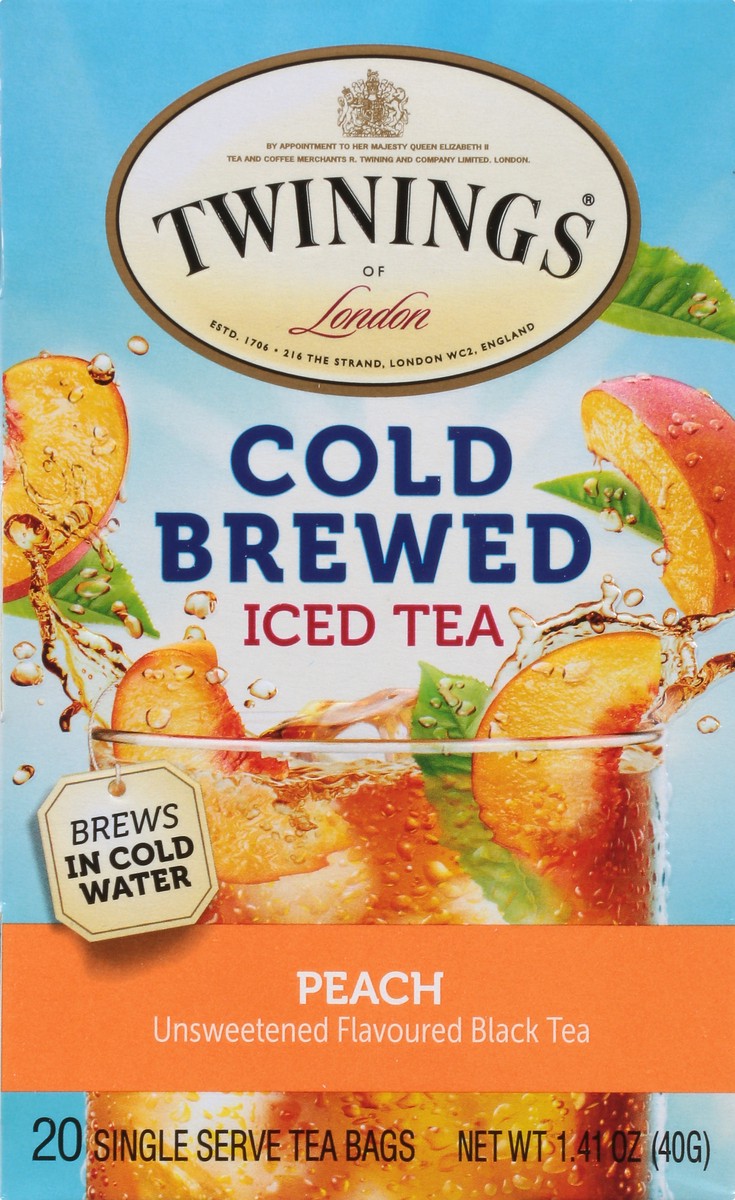 slide 7 of 9, Twinings Single Serve Tea Bags Cold Brewed Peach Iced Tea 20 20 20, 20 ct