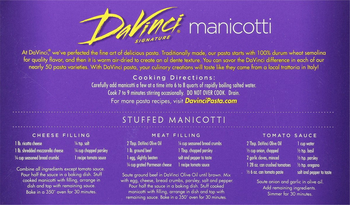 slide 5 of 9, DaVinci Signature Italian Style Manicotti 8 oz, 8 oz