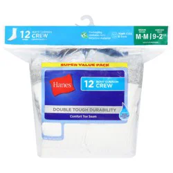 Hanes Boys' Cushion Crew Socks Medium Super Value Pack 12 ea