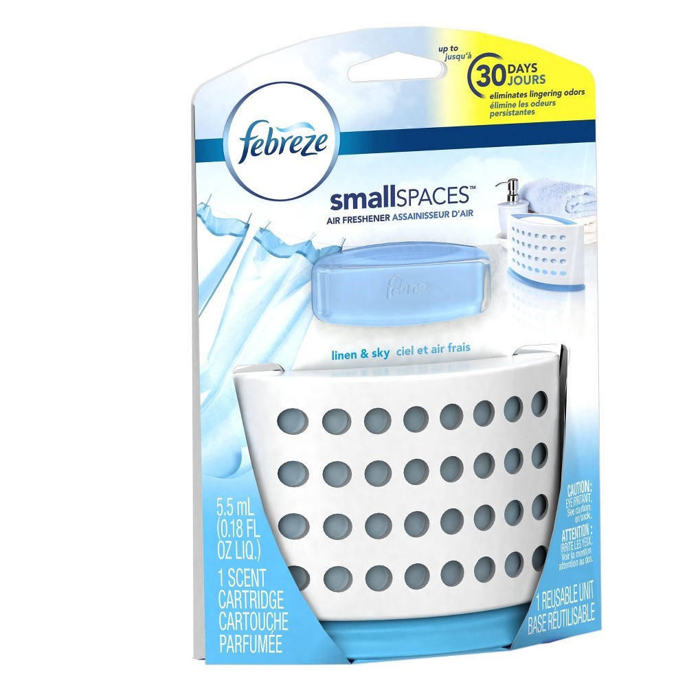 slide 3 of 9, Febreze Smallspaces Linen & Sky Starter Kit Air Freshener, 0.18 fl oz