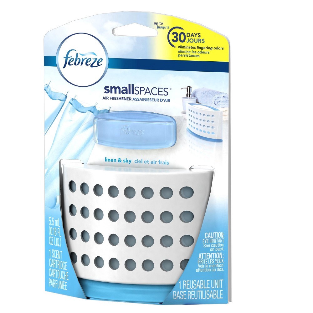 slide 6 of 9, Febreze Smallspaces Linen & Sky Starter Kit Air Freshener, 0.18 fl oz